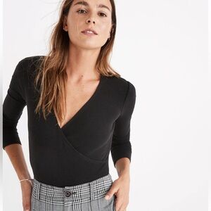 Madewell Black Wrap Long-sleeve Bodysuit